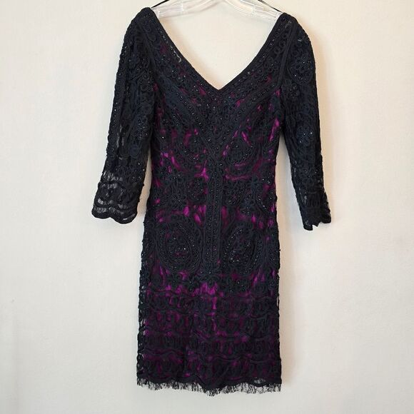 Sue Wong Black and Pink Beaded V-neck Cocktail Dress Size 4 - Picture 6 of 11